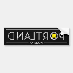 Retro Portland Oregon Mirror-Writing Happy Face Bumper Sticker