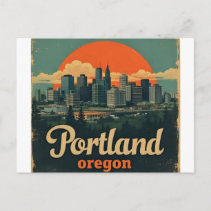 Retro Portland Oregon Skyline Vintage Travel Postcard