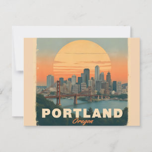 Retro Portland Oregon Skyline Vintage Travel  Postcard