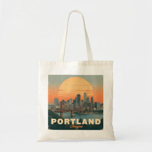 Retro Portland Oregon Skyline Vintage Travel Tote Bag