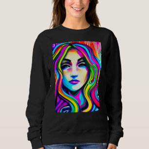 Retro Portrait of a Woman with Rainbow Hair Sweatshirt