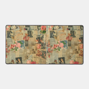 Retro Portrait Orchid Newspaper Botanical Collage Desk Mat