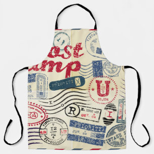 Retro post stamps, vintage collection. apron