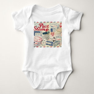Retro post stamps, vintage collection. baby bodysuit