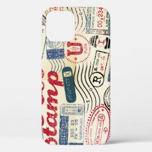 Retro post stamps, vintage collection. iPhone 12 case
