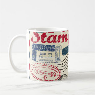 Retro post stamps, vintage collection. coffee mug