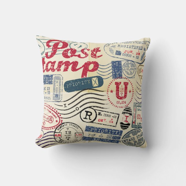 Retro post stamps, vintage collection. cushion (Front)
