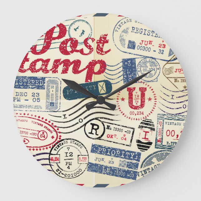 Retro post stamps, vintage collection. large clock (Front)