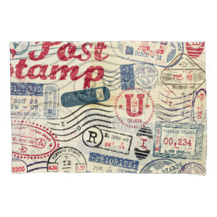 Retro post stamps, vintage collection. pillowcase
