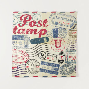 Retro post stamps, vintage collection. tapestry
