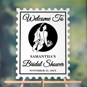Retro Postage Stamp Bridal Shower Welcome Acrylic Sign