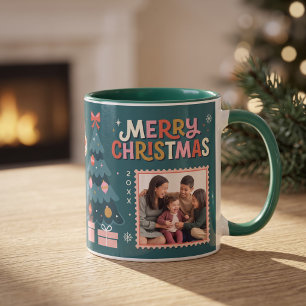 Retro Postage Stamp Merry Christmas Collage Mug