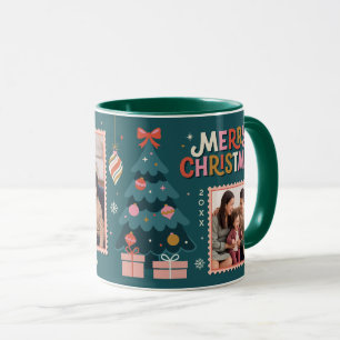 Retro Postage Stamp Merry Christmas Collage Mug