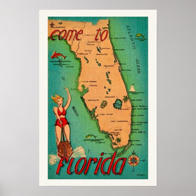 Retro Postcard of Florida Print (Front)