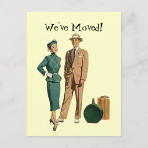 Retro Postcard Vintage Couple Announce We've Moved