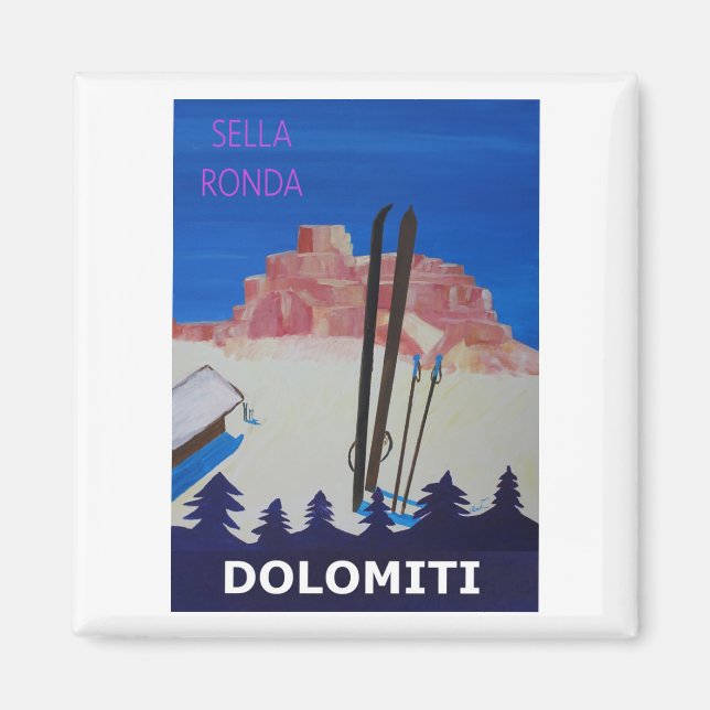 Retro Poster Dolomiti Italy at Sella Ronda Magnet (Front)