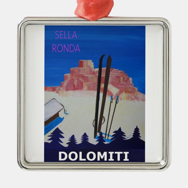 Retro Poster Dolomiti Italy at Sella Ronda Metal Ornament (Front)