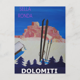 Retro Poster Dolomiti Italy at Sella Ronda Postcard