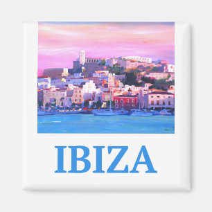Retro Poster Ibiza Old Town and Harbour Magnet