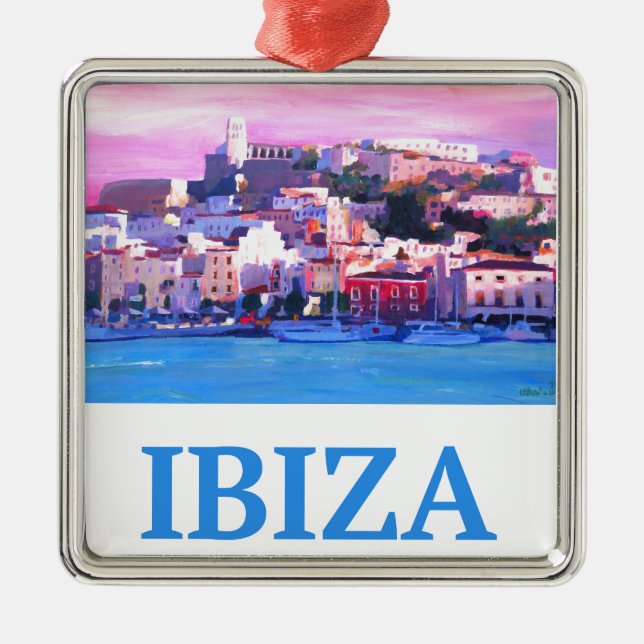 Retro Poster Ibiza Old Town and Harbour Metal Ornament (Front)
