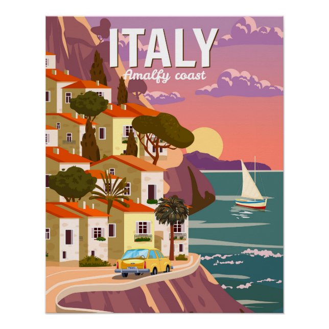 Retro Poster Italy, Mediterranean romantic view (Front)