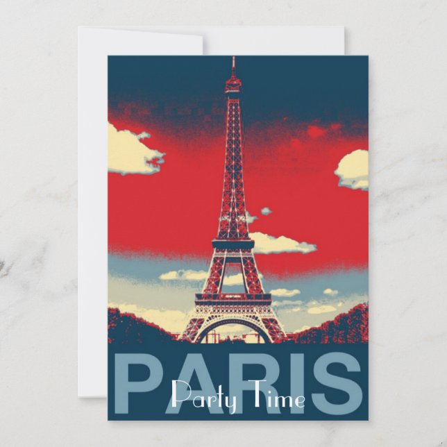 retro poster Vintage France Paris Effiel Tower Invitation (Front)