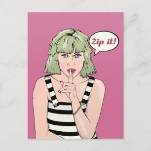 Retro Poster Woman Zip it Postcard