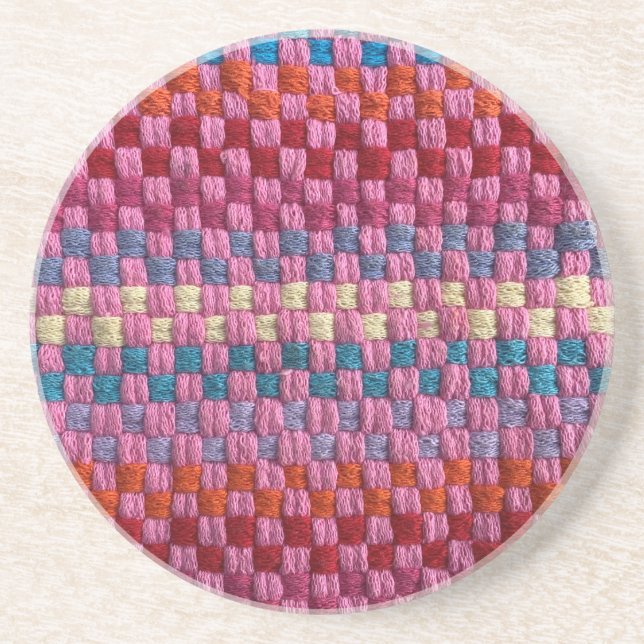 Retro Potholder Check Sandstone Coaster (Front)