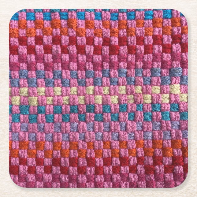 Retro Potholder Checks Paper Coaster (Front)