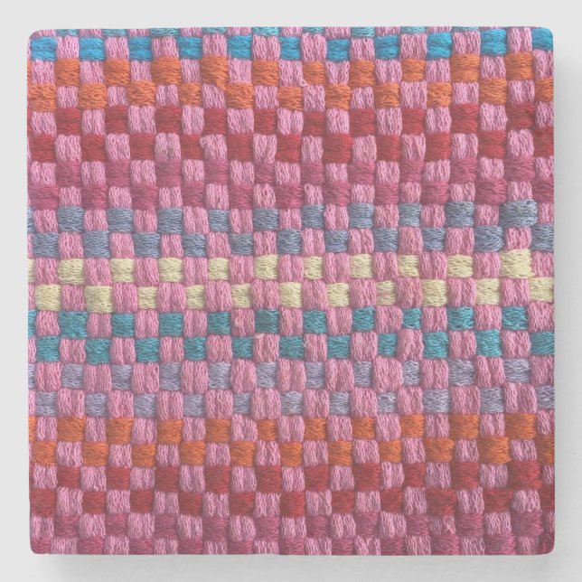 Retro Potholder Checks Stone Coaster (Front)