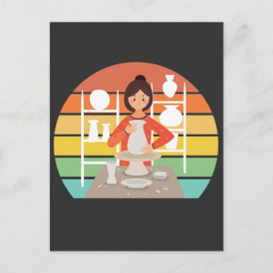 Retro Pottery Woman Ceramic Kiln Postcard