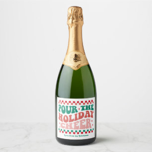 Retro “Pour the Holiday Cheer” Christmas Sparkling Wine Label