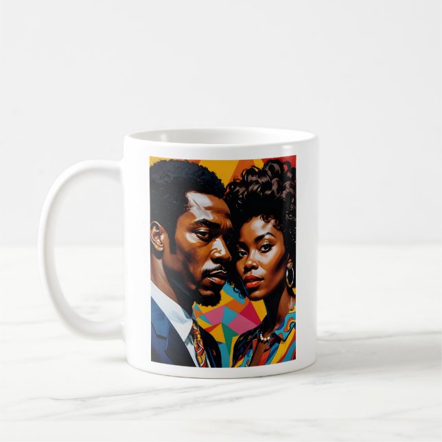 Retro Power Couple Vibrant Afrocentric Art Tee Coffee Mug (Left)