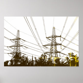 Retro Power lines Art Poster