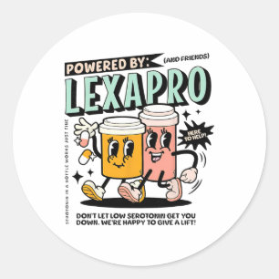 Retro Powered By Lexapro Mental Health Dark Humour Classic Round Sticker