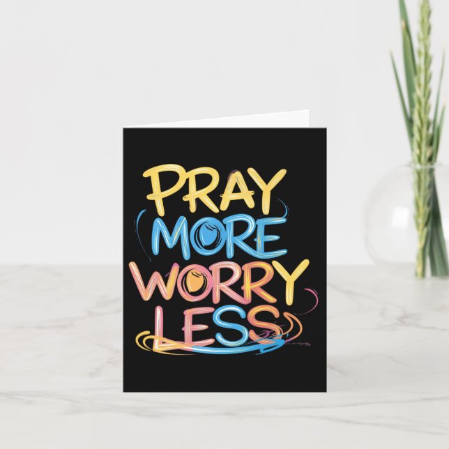 Retro Pray More Worry Less Christian Faith Men Wom Card (Front)