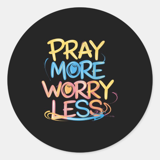 Retro Pray More Worry Less Christian Faith Men Wom Classic Round Sticker (Front)
