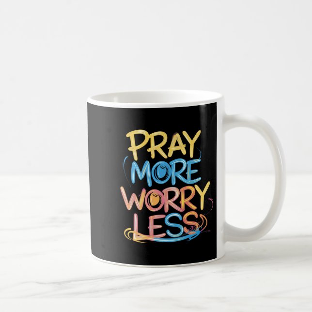 Retro Pray More Worry Less Christian Faith Men Wom Coffee Mug (Right)
