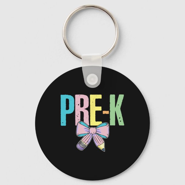 Retro Pre-k Coquette Bow Pencil First Day Back To  Key Ring (Front)