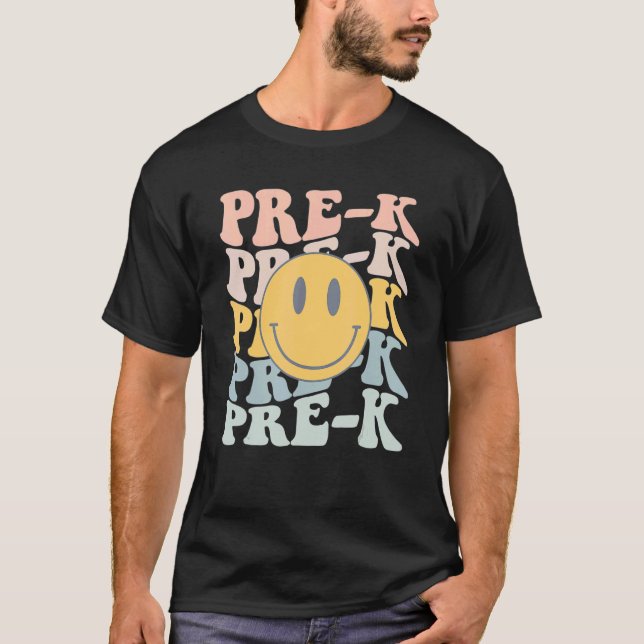 Retro Pre-K Teacher Student First Day Of School Pr T-Shirt (Front)
