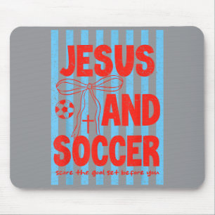 Retro Preepy Jesus And Soccer Reglious Man Women Mouse Pad
