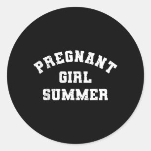 Retro Pregnant Girl Summer Vacation Pregnancy Classic Round Sticker