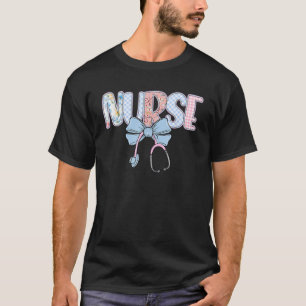 Retro Preppy Nurse Floral Coquette Bow Stethoscope T-Shirt
