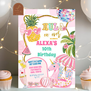 Retro preppy Pineapple Hula on Over Birthday party Invitation