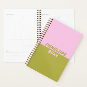 Retro Preppy Pink Green Geometric Personalised Planner