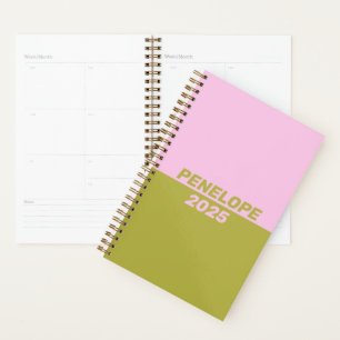 Retro Preppy Pink Green Geometric Personalised Planner