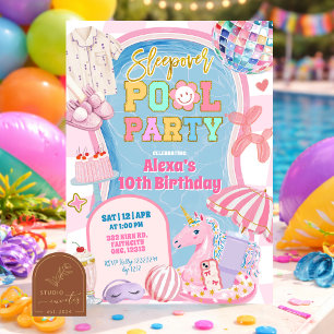 Retro preppy Sleepover Pool Party Girl Birthday Invitation