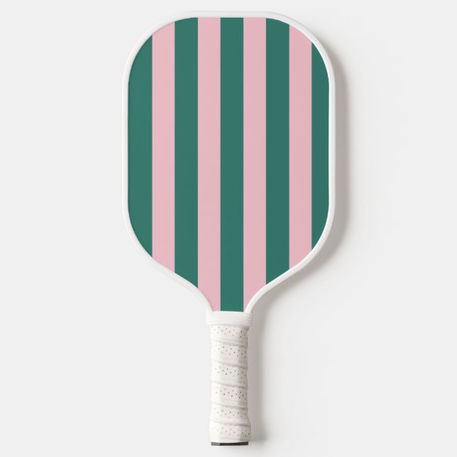 Retro Preppy Sportswear Stripes - Pink Green Pickleball Paddle (Front)