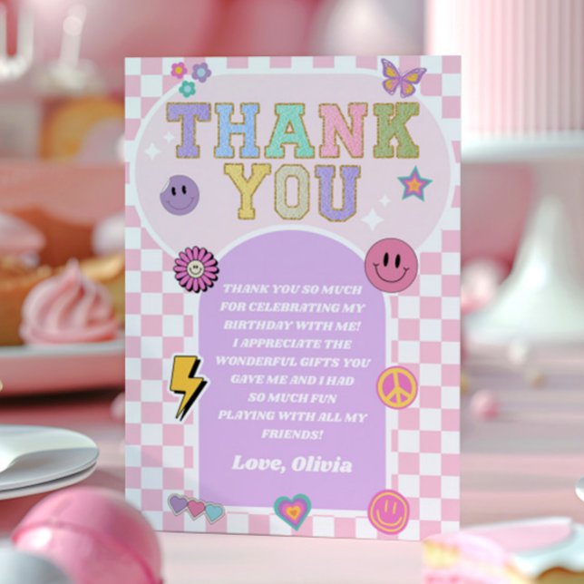 Retro Preppy Varsity Patch Birthday Party Thank You Card (Creator Uploaded)