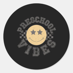 Retro Preschool Vibes Teacher Student 1st Day Back Classic Round Sticker